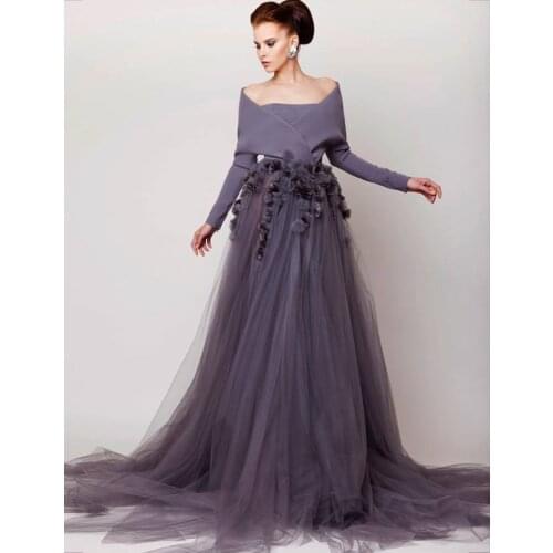 2019 Long Sleeves A Line Prom For Women Special occasions dress 3D flowers Evening Dress Party Formal Gowns Vestido De Festa