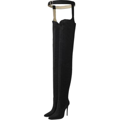 Fashion Long Sexy Steel Tube Dance Thin High Heels 12.5cm Ombat Boots for Women Snow Over The Knee Botas Mujer Shoes Boots FV-1