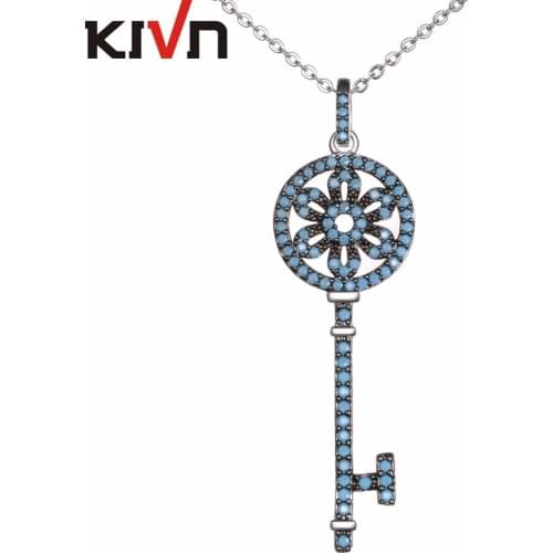 KIVN Fashion Jewelry Flower Pave CZ Cubic Zirconia Bridal Wedding Key Pendant Necklaces for Women Girls Christmas Birthday Gifts
