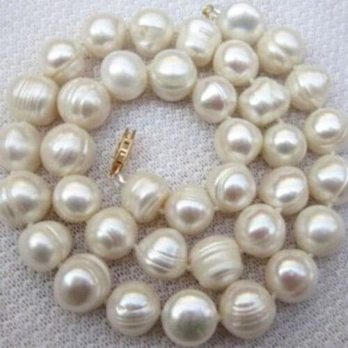 Natural freshwater cultured white round pearl beads necklace 11-12mm free shipping trendy party gifts women jewelry 18inch BV337