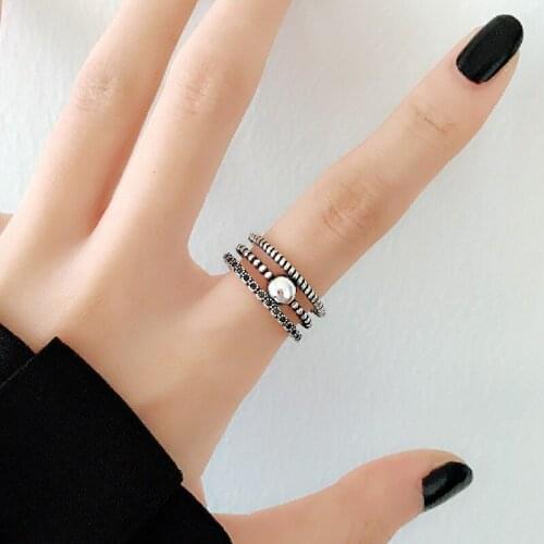 New Trendy Personality Punk Layer Beads Rings For Women Lady Resizable Size Rings Party Jewelry Charm Gifts
