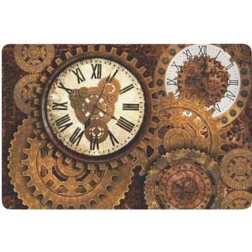 Rusty Gears and Clocks Anti-slip Door Mat Home Decor, Vintage Clock Times Indoor Outdoor Entrance Doormat Rubber Backing
