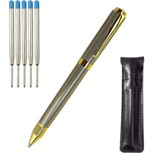 Silver Rose Gold Ballpoint Pen Stainless Steel handle Rods Rotating Metal Ball Pens For School Office Stationery Ink Blue