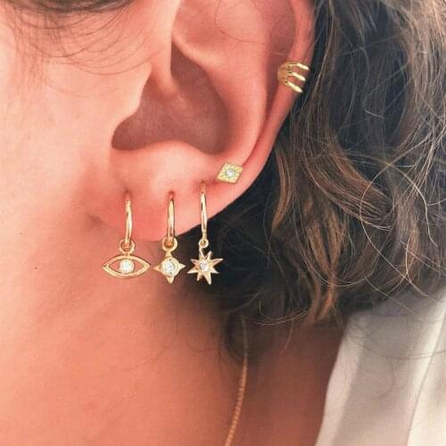 New Earings Punk Fashion Jewelry Women Popular Personality Porous Earrings For Women Set Suit Eyes Starlight Punk Wind Wholesale