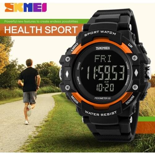 SKMEI Men Sports Watches 3D Pedometer Heart Rate Monitor Calories Counter 50M Waterproof Digital LED Mens Wristwatches