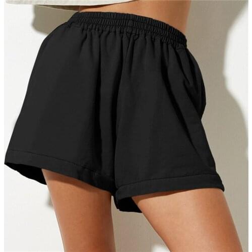 2021 New Women Solid Color Casual Elastic High Waist Sweatpants with Pockets Loose Style Shorts Black/ White/ Beige/ Brown