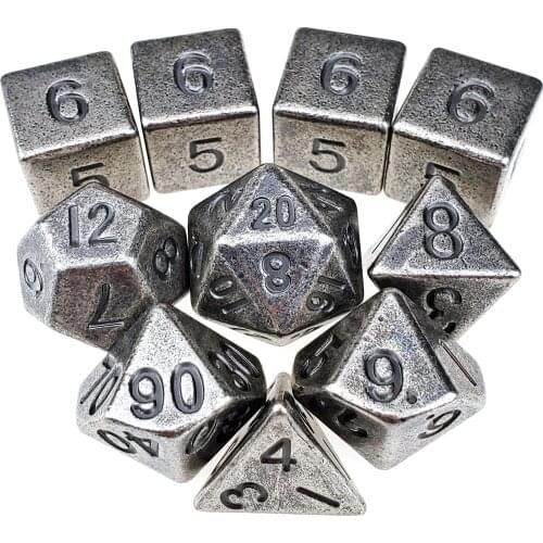 Rollooo Super Heavy Metal Dice with Large Numbers Antique Color Standard 7 + 3 Extra d6s Total 10pcs