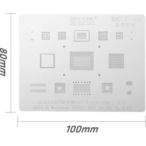 0.12mm Mac-4 BGA Steel Reballing Stencils Rework Plate for MacBook Retina A1534(2016) High-temperature Resistant