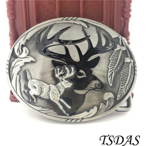 Cowboy Mens Belt Buckle Silver Plated Western Hunter Deer Fashion Metal Belt Buckle Removable for Mens accessories