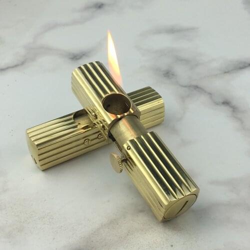 CNC Handmade Vintage Brass Automatic bounce ignition gasoline oil lighter；safe lock，Creative gifts EDC Tool