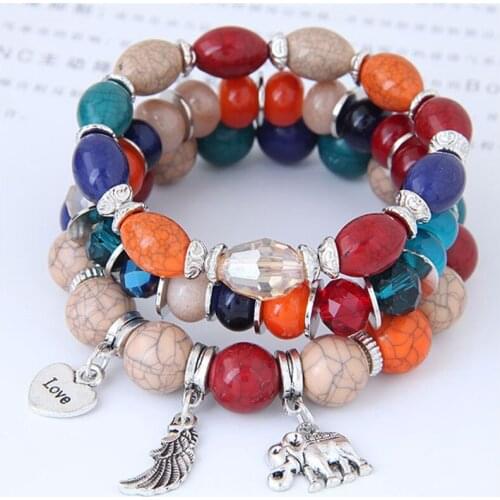 Vintage Bracelet Female Round Bead Bracelets For Women Jewelry Elephant Natural Stone Charms Wristband Gift Pulseira Feminina