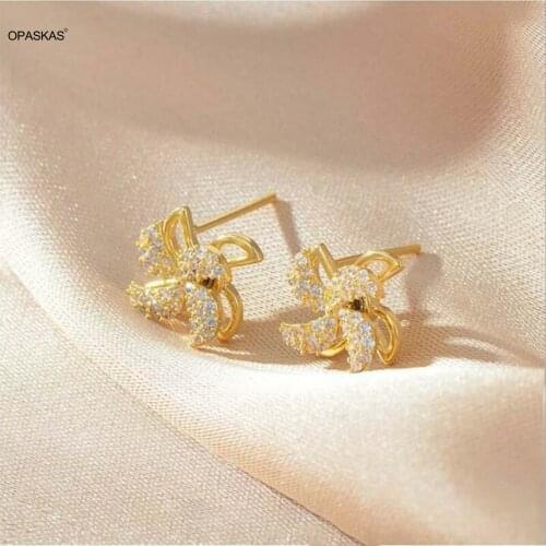 Rotatable Windmill Earrings Exquisite Glittery Zircon Ear Stud Piercing Ear Jewelry for Girls Women PT
