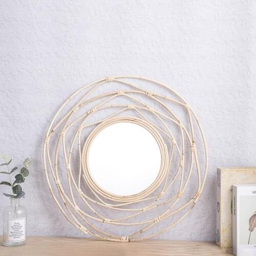 Rattan Decorative Mirror Makeup Mirror Home Bedroom Decorative Mirrors Bathroom Innovative Art Wall Hanging Mirrors