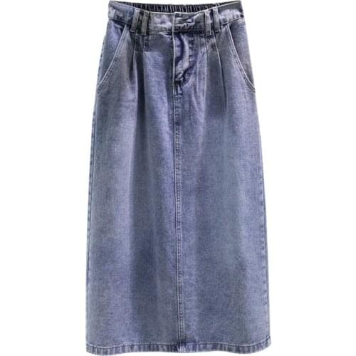 2020 spring autumn casual denim skirt women high waist split mid calf a-line jeans skirt