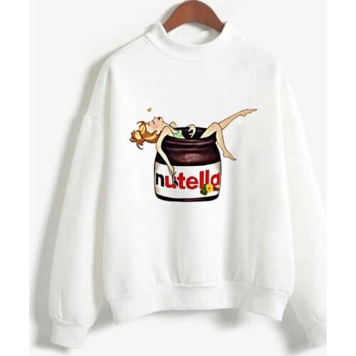 2020 Women Hoodie Kawaii Nutella Print Harajuku Casual Hoody Autumn Top Korean Sweatshirt Long Sleeved O-neck Plus Size Pullover