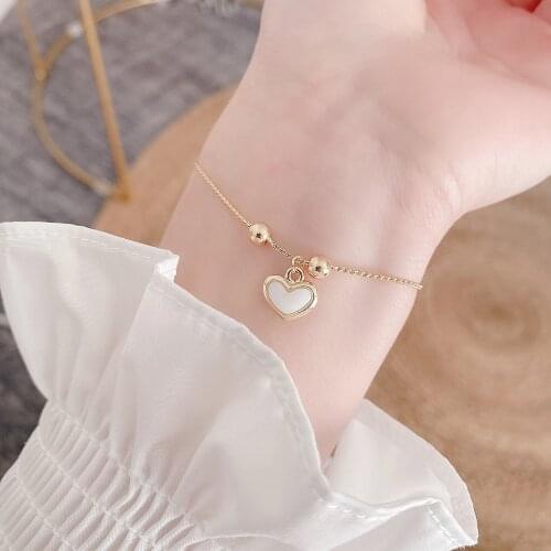 Delicate Shell Heart Charm Bracelets for Women 14K Real Gold Plated Elegant Crystal Bangles&bracelets