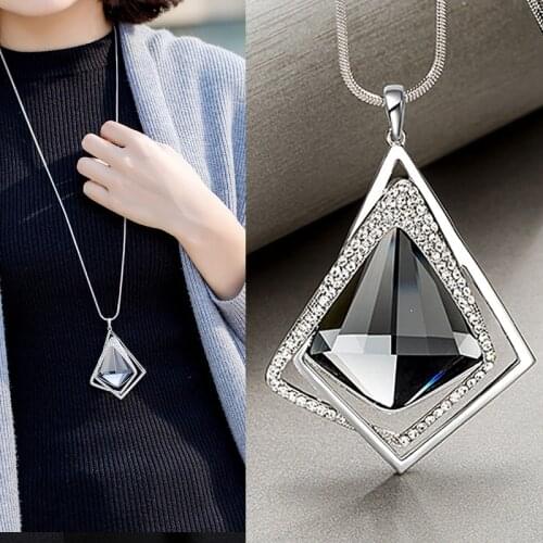 Collier Femme Gray Crystal Necklaces & Pendants For Women Fashion Geometric Long Chain Necklace Female Boho Kolye Bijoux 2020