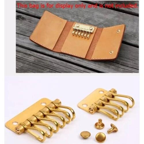 1 x Solid Brass metal key snap hook key holder Key Row Rivet Hook Keyring Organizer Holder Leather Craft Key case purse Hardware
