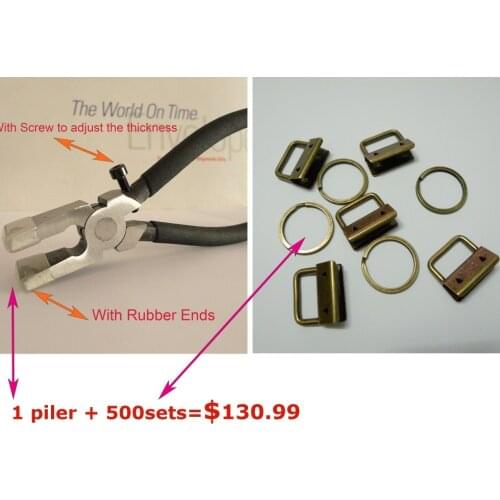1 Plier + 500sets 1" 25mm Antique Brass Color Key Fob Hardware Combo Package