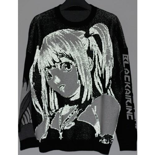 2021 Harajuku Anime Girl Reflective Sweater Men Women Hip Hop Oversized Pullovers Japanese Kawaii Jumper Sueter Masculino