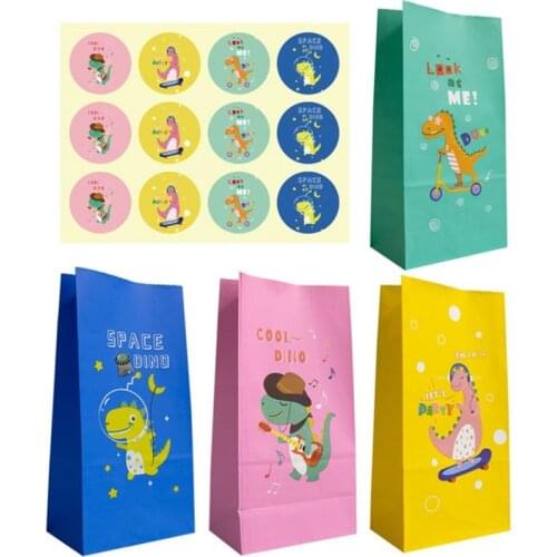 24set Cute Dinosaur Packaging Bags Kids Birthday Party Gift Bag Paper Candy Favor Boxes with Sticker Dino Birthday Party Decor