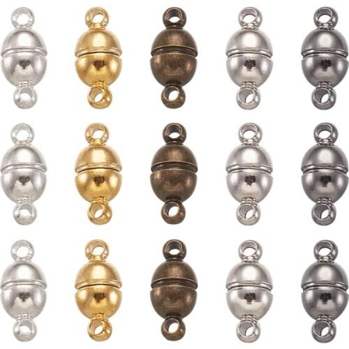 Pandahall 50 Sets Mixed Color Oval Brass Magnetic Clasps Converter for Jewelry Making DIY Findings 11x5mm Hole: 1mm