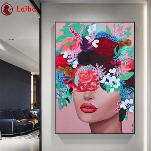 Abstract diamond Painting Flower Woman Wall Art diamond embroidery cross stitch diamond mosaic full square round beauty girl art