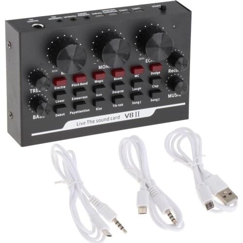 V8II Live Sound Card BT Audio Mixer with Sound Effects for Laptop Live Recording