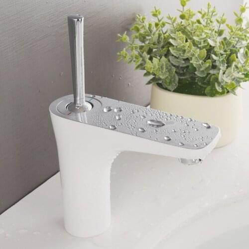 Beiluode Basin Faucet White Chrome Polished Solid Brass Bathroom Single Handle Sink Cold And Hot Mixer Modern Tap MT1009