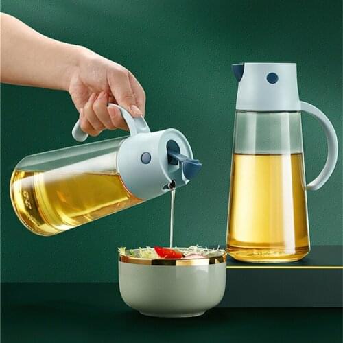 Automatically Open Lid Oil Bottle Green Glass Leakproof Soy Sauce Storage Container Olive Oil Can Gadget Kitchen Tool Accessorie
