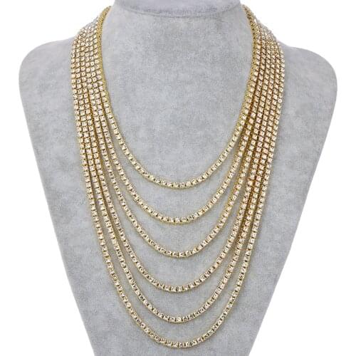 Hip hop Choker Bling Iced Out Rhinestones Necklace For Men 4mm 5mm 5mm Width Gold Color 1 Row Tennis Chains Bracelet suit