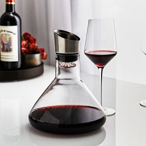 Fast Breathing Wine Decanter with Stainless Steel Aerator Lead-free 100% Hand Brown Glass Wine Carafe for Red Wines