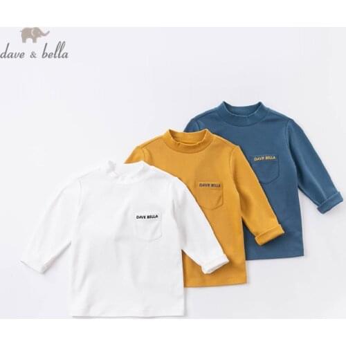 DKX16264-K dave bella autumn 3Y-11Y kids clothes children fashion letter print pockets T-shirt boys high quality fashion tees