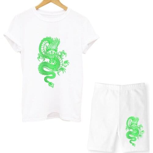 Summer Women Tshirt and Shorts Chinese Dragon Print Sets Female Clothes Harajuku Casual Women Short Sleeve Two Piece Set Clothes