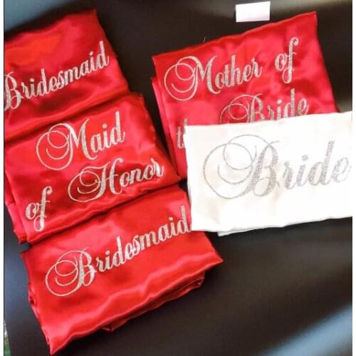 Customize glitter wedding Bridesmaid bride satin pajamas robes maid of honor Bachelorette kimonos gowns gifts party favors