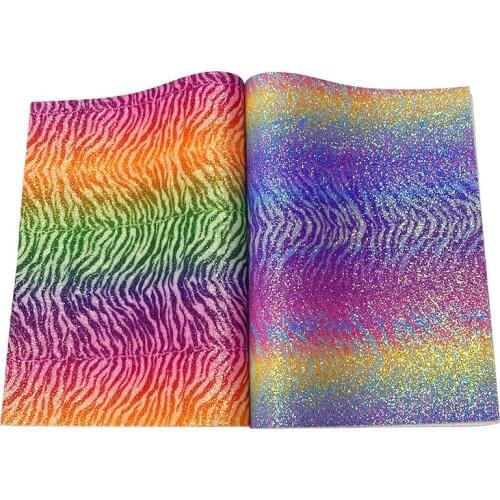 Colorful Iridescent Leopard Skin Grain Printed Fine Glitter Faux Leather Fabric Sheet for Making Hair Bow/SewingAccessories
