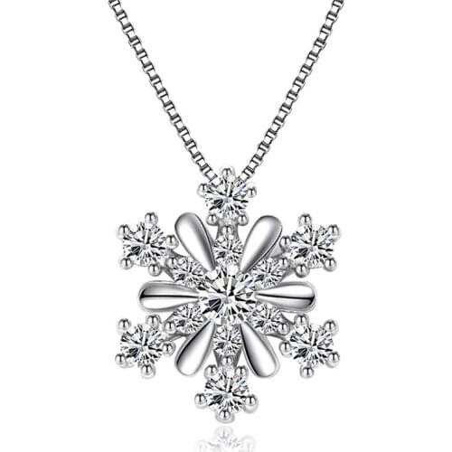 Exquisite Zircon Snowflake Flower Pendant Necklace Elegant Wedding Party Silver Color Clavicle Chain Christmas Jewelry Gift