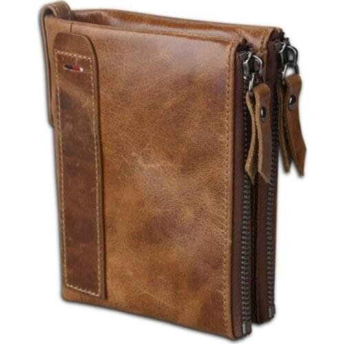 Genuine Cowhide Leather Men Wallet Short Coin Purse Small Card Holder Vintage Wallets Money Bag Cartera Mujer