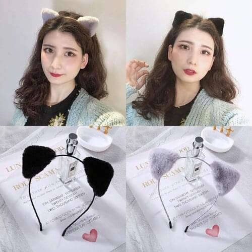 Cute Fluffy Cat Ear Autumn Winter Hairbands Pink Gray Black Beige Triangle Headwear for Kids Girls
