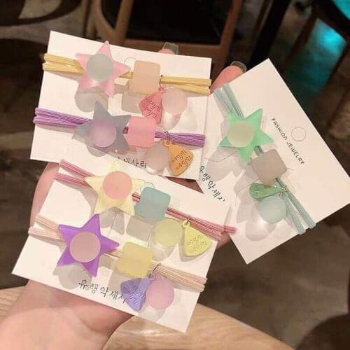 Fashion Hot Sellling Fresh Sweet Fluorescent Crystal 5 Star Hair Band Matched Colored Hair Rope Girls Hair Rings Headpiece Gift