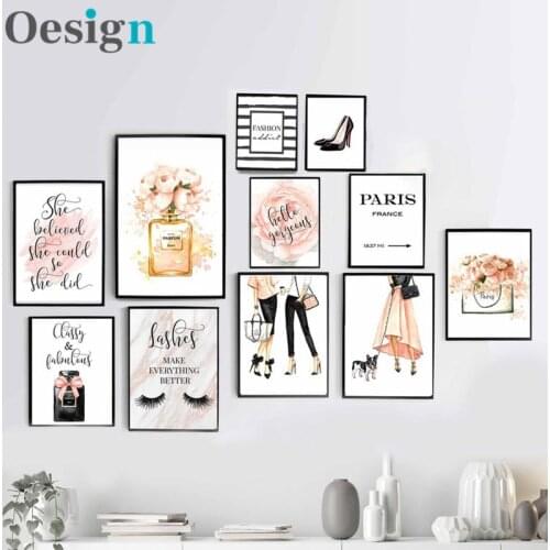 Fashion Poster Blush Pink Wall Art Perfume Prints Canvas Painting Gift for Her Lash Wall Picture Modern Girls Bedroom Decor
