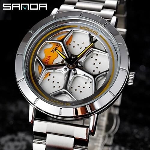 Football & Car Wheel Men Watch Rim Hub Idea Male Wristwatch Stainless Steel Rotating Rotation Dial Man Boy Brazil Sport Run SAAT