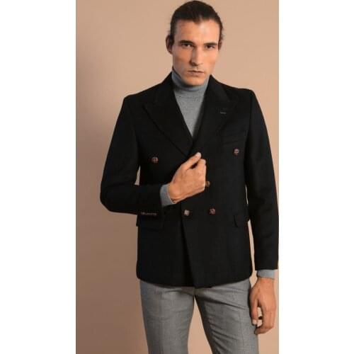 Mens Double Breasted Slim Fit Black Blazer