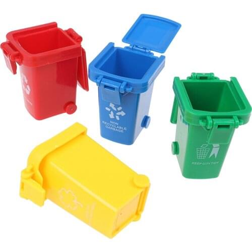 4pcs/set Mini Trash Can Toy Garbage Truck Cans Curbside Vehicle Bin Toys Kid Simulation Furniture Toy Gift