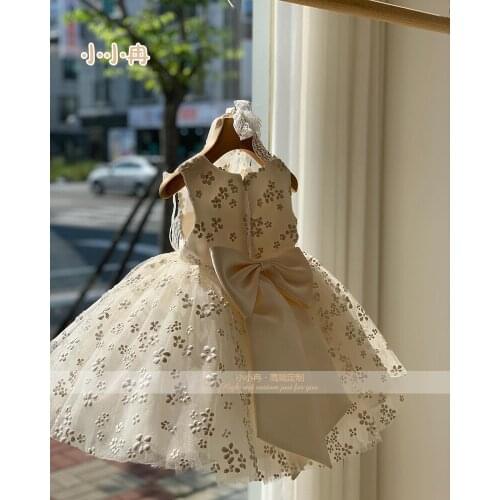 Puffy Lace Flower Girl Dresses Communion Dresses Kids Clothes With Big Bow Baby Girls Birthday Dress Ball Gown