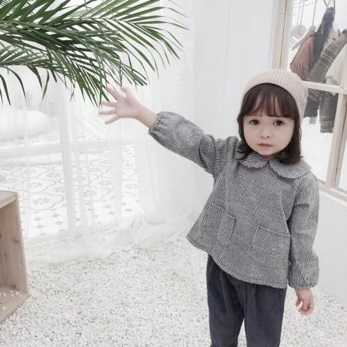 2 3 4 5 6 Y Toddler Girls Shirts Striped Turn-down Collar Casual Girl Blouse Long Sleeve Spring Autumn Casual Shirts Baby Tops