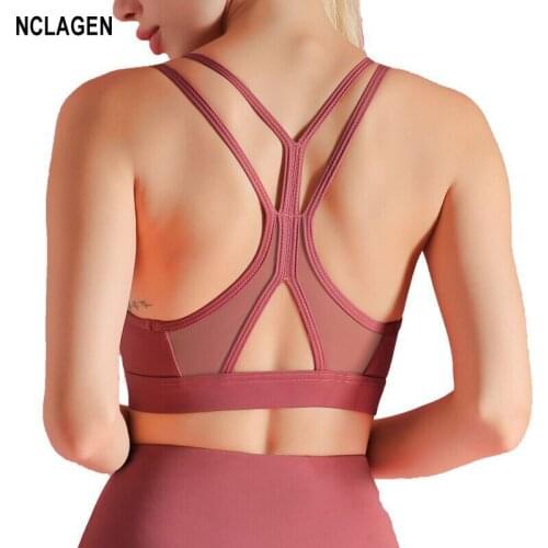 NCLAGEN Sports Bra High Impact Support Female Push Up Crop Top Women Cross Thin Shoulder Strap Brassiere Gym Workout Underwear