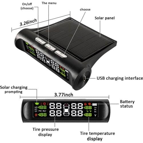 T1 TPMS Solar Tyre Pressure Monitoring System Digital Gauge Kit LCD Display