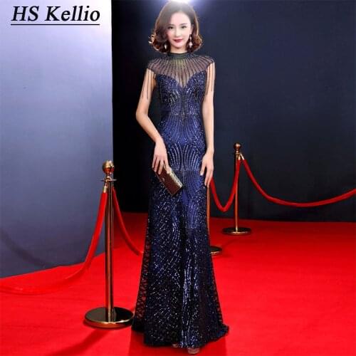 Evening Celebrity Dresses Mermaid High Collar Red Carpet Sexy Stage Dress For Performing