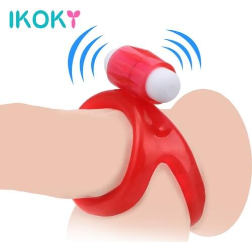 IKOKY Penis Ring Vibrator Sex Dual Ring Male Time Delay Ejaculation Erotic Penis Erections Vibrating Cock Rings Sex Toys for Men